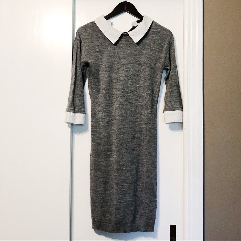 Gray Peter Pan Collared Sweater Longsleeve Dress